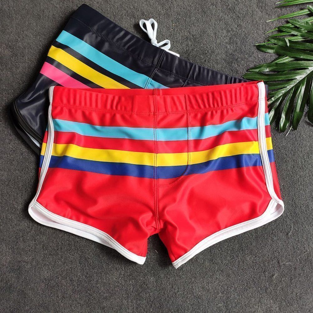 Men's Sexy Striped Swimwear Trunks Resort Shorts Black - Picture 5 of 5